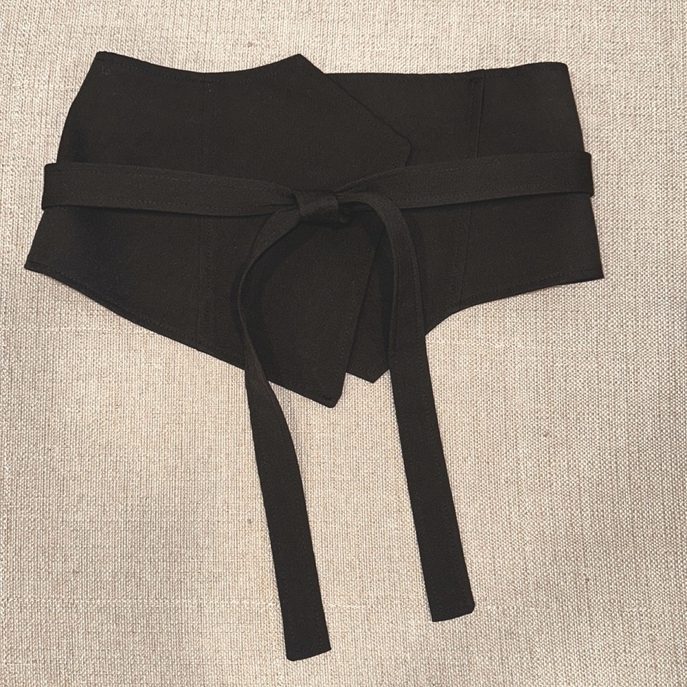 Black Wide Fabric Woman Fashion Belt with ties. - Picture 2 of 5